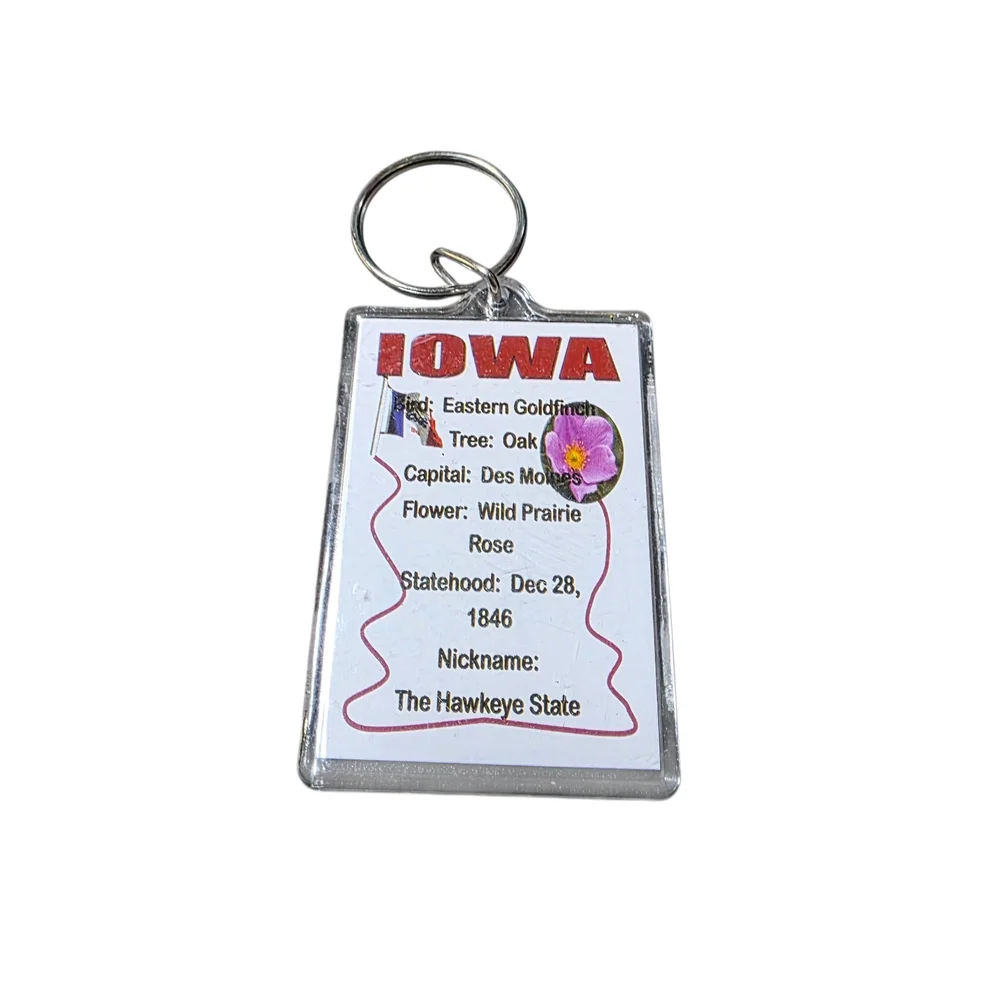 Iowa Keychain with State Map and Bird 50% Bundles of 2 or more